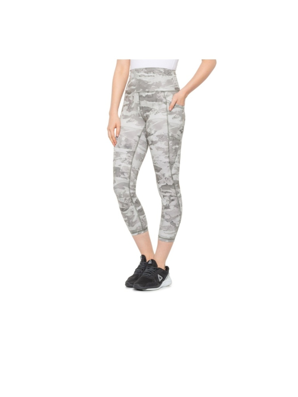 RBX Women's Patterned Cropped Leggings — Light Gray & white